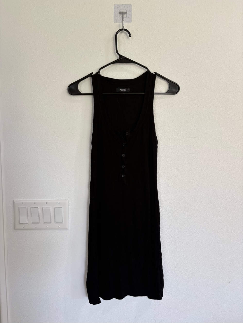 Michael Lauren Black Ribbed Button-Front Tank Dress